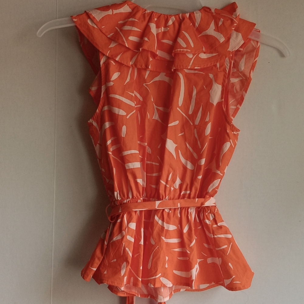 SUMMER SLEEVELESS ORANGE RUFFLE TOP - Picture 3 of 4